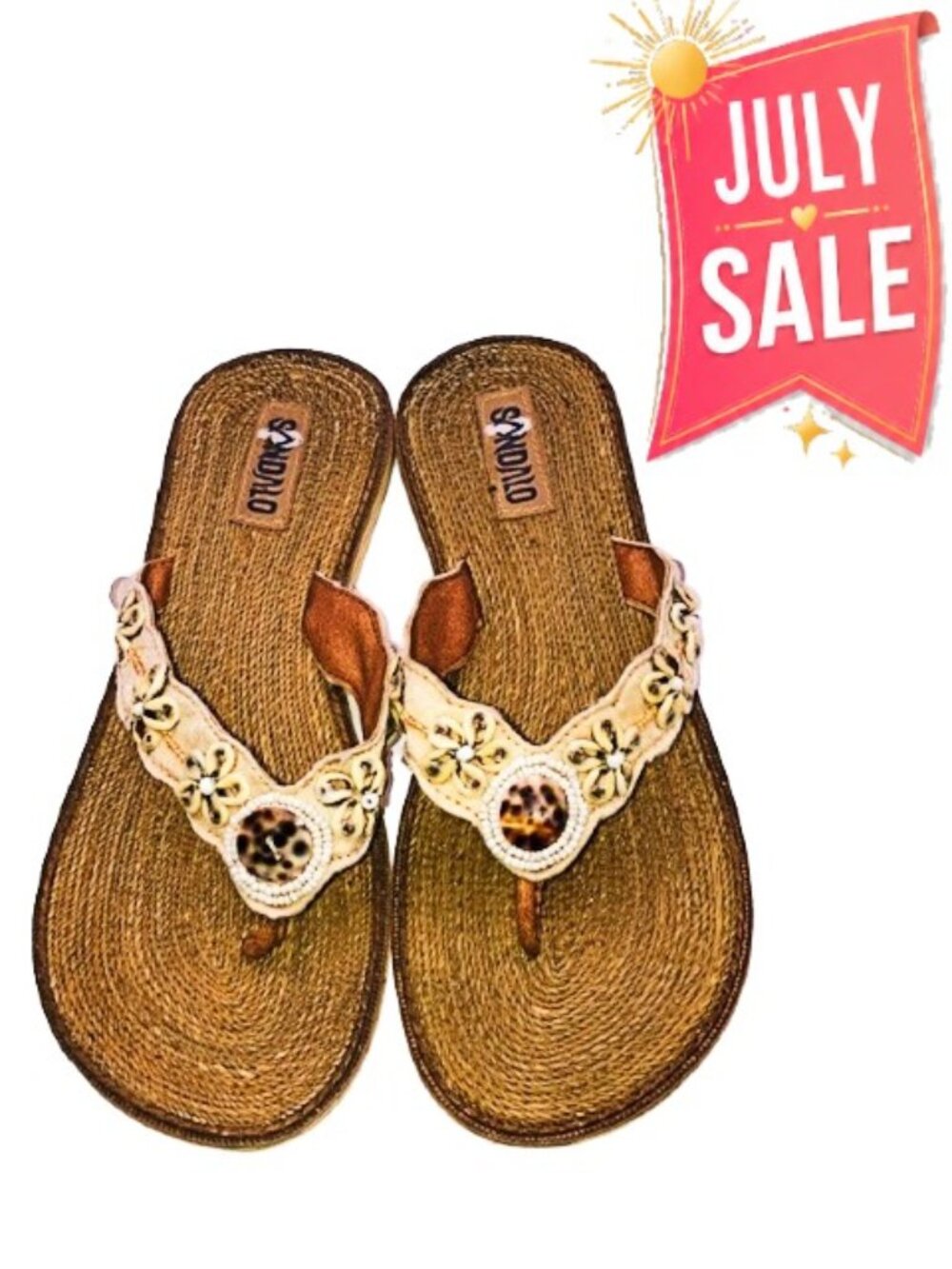 Sandalo Shell Floral Flip Flop Sandals Slides Tropical Resort Beach w Mesh Bag